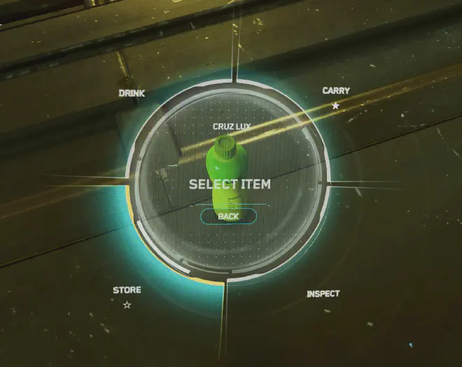 Interaktionsmenü einer CRUZ Lux Flasche