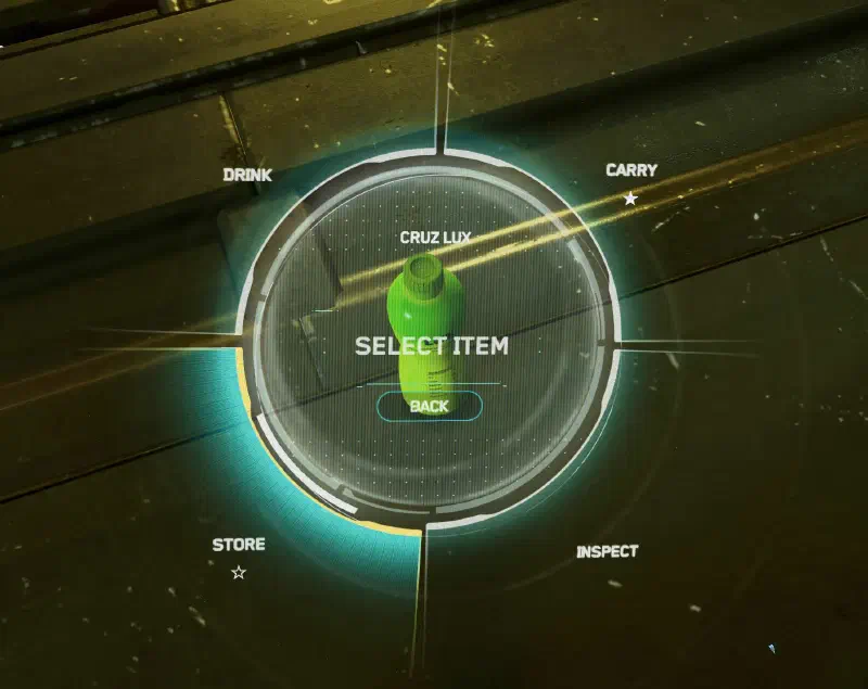 Interaktionsmenü einer CRUZ Lux Flasche