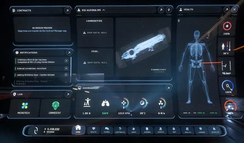 Geöffnetes MobiGlas auf der Übersichtsseite