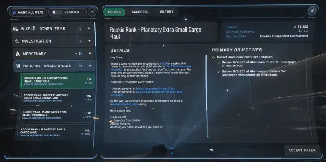 Geöffnetes MobiGlas auf der Missionsannahmeseite