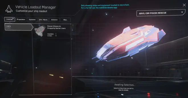 Geöffnetes MobiGlas im Tab Vehicles