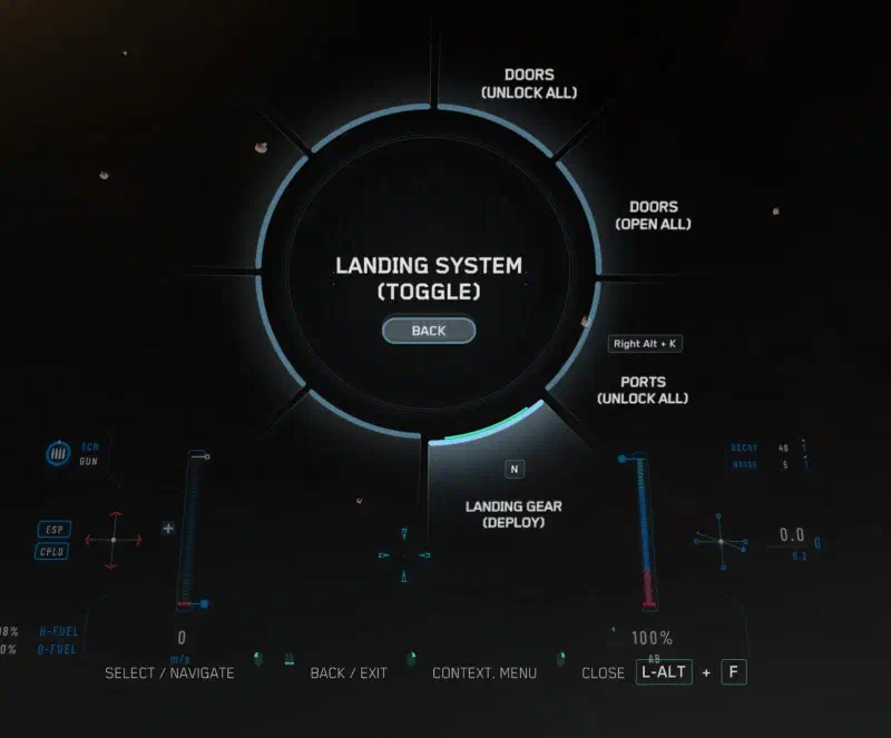 Schiffsaktionsmenü zum Ausfahren des Fahrwerks