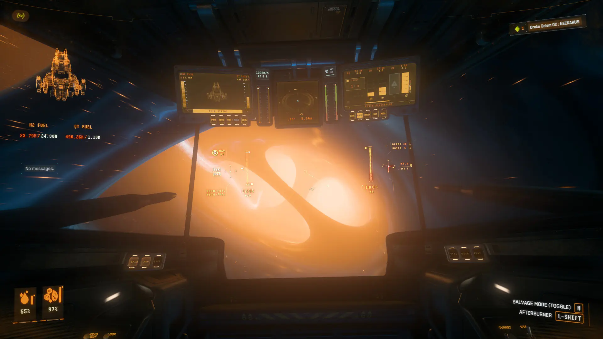 Drake Golem Ox in einem Jump Tunnel, Cockpit