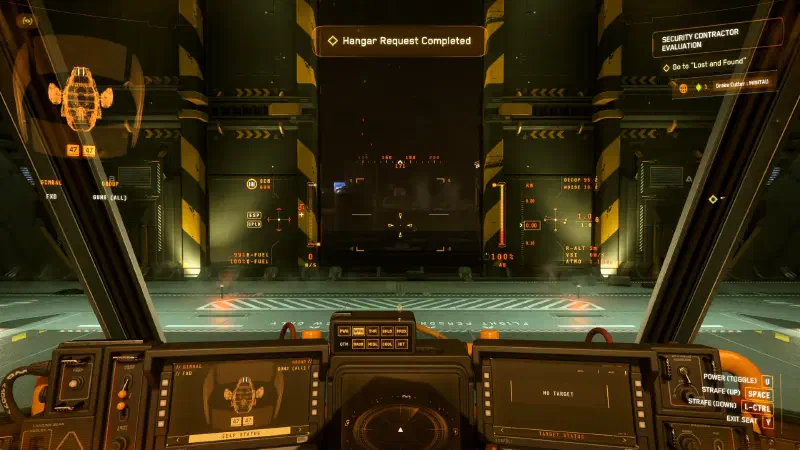 Am Steuer der Drake Cutter, Hangar geht aus