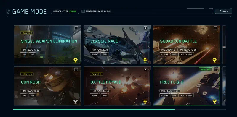 Arena Commander Game Mode Auswahl