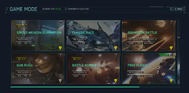 Arena Commander Game Mode Auswahl