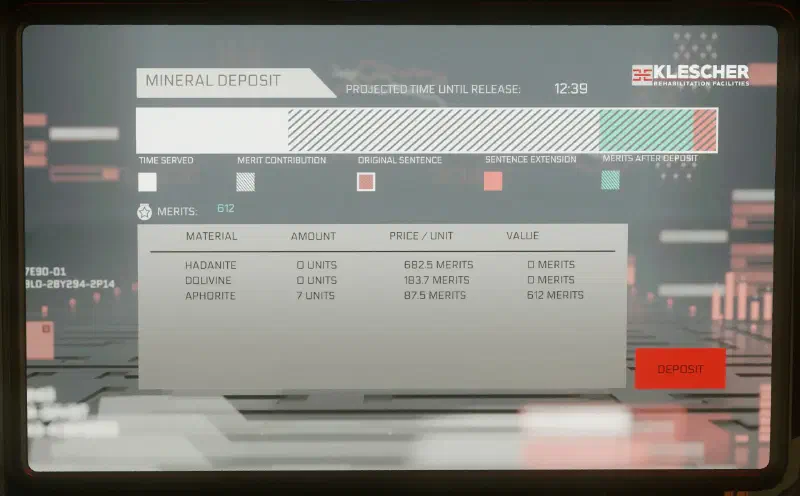 Star Citizen Ingame Gefängnis Klescher, Terminal zeigt Zeit bis zur Freilassung