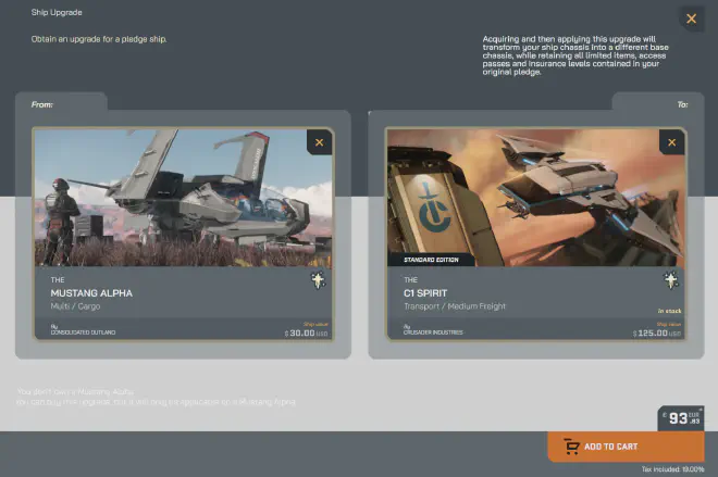 Star Citizen Pledge Store Ship Upgrade