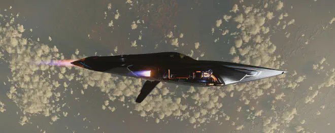 Kruger L-21 Wolf Silhouette vor einem Planet